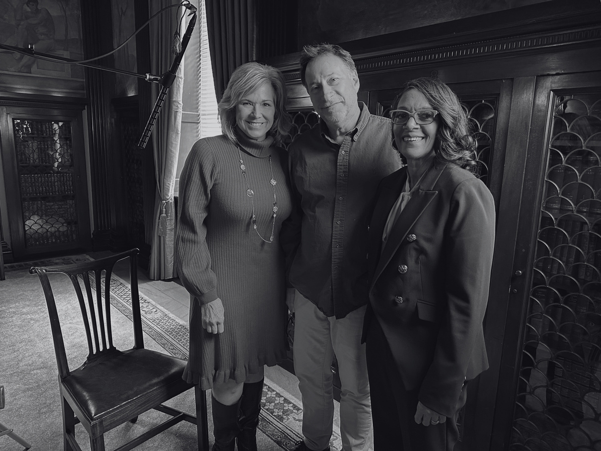 Journalist Marianne Banister, filmmaker Stanley Preston and former Baltimore mayor on the set of filming Baltimore 100 Years.